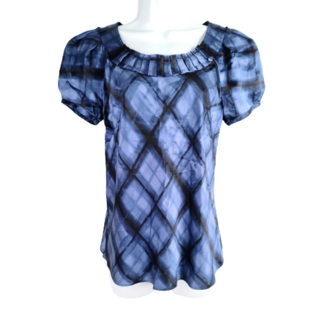 Banana Republic Blouse Blue Black Pleated Puff